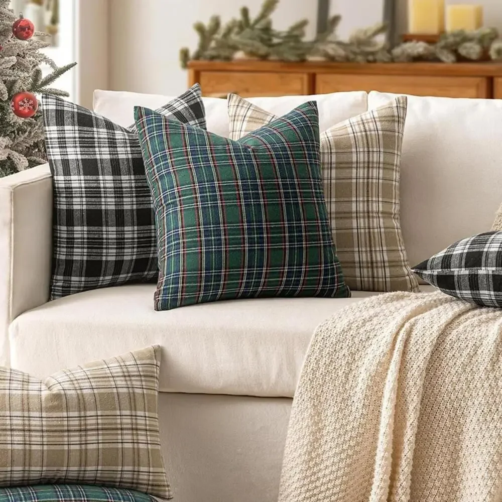 PB RL Style Tartan Plaid Pillow Covers Euro 20” x 20” Navy Green Cozy Warm NWT